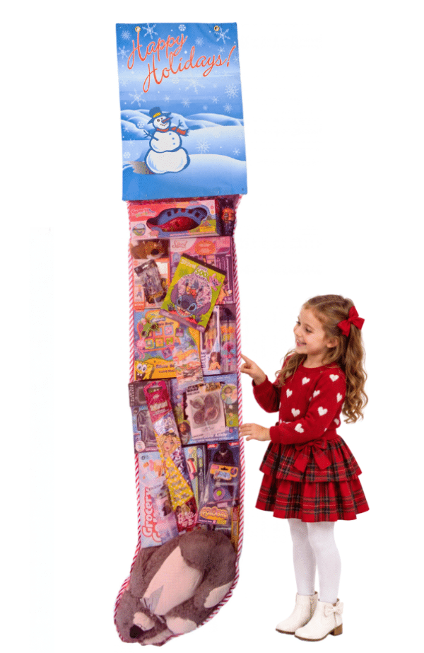 Happy Holidays Stocking With Toys - 8 Ft. Standard