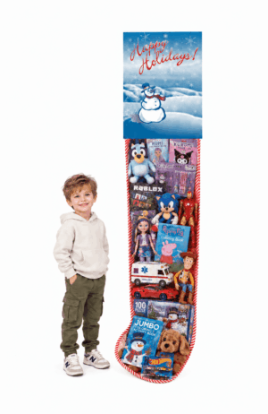 Happy Holidays Stocking With Toys - 6 Foot Deluxe