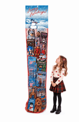 Happy Holidays Stocking With Toys - 8 Ft. Standard